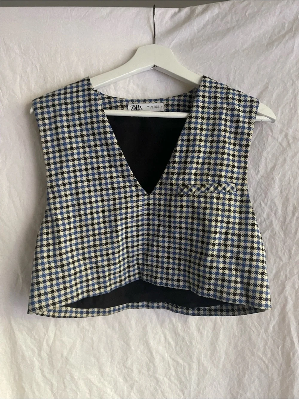 ZARA Gingham Houndstooth Cropped Vest V-Neck Sleeveless Crop Top Size S Preppy - Picture 2 of 15